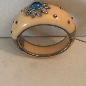 Angelique de Paris resin bangle bracelet turquoise cabochon sterling silver